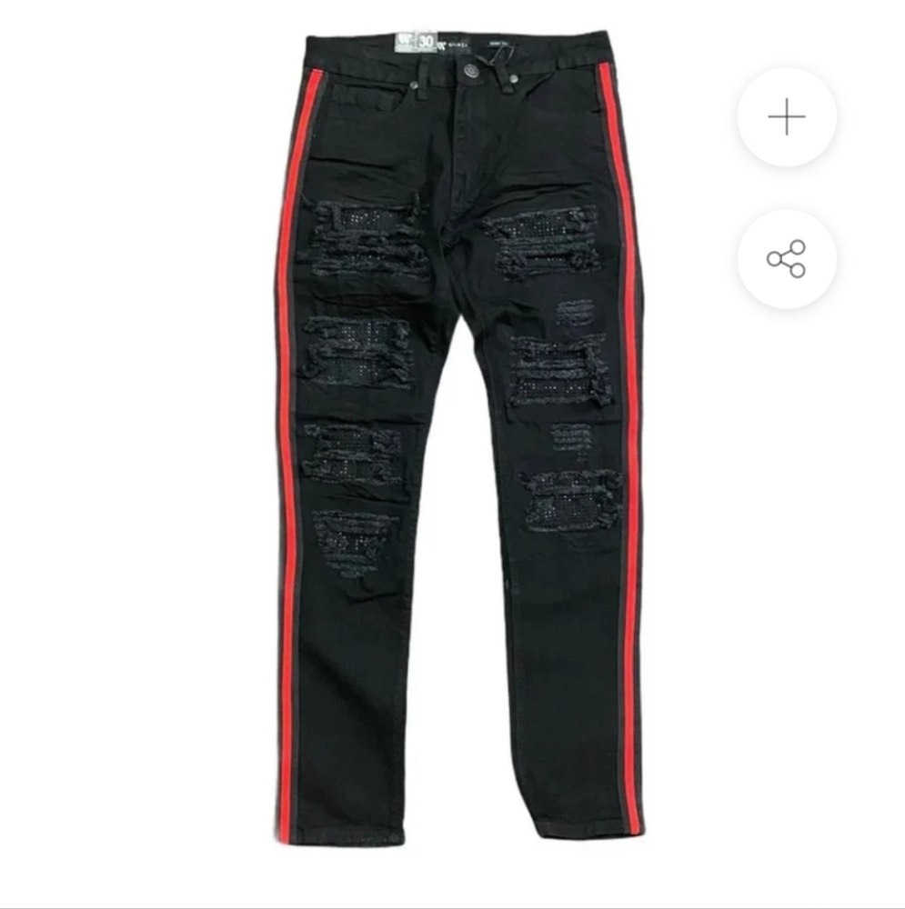 Waimea Men's 36x32 Black Stud Jeans With Red Side Stripes